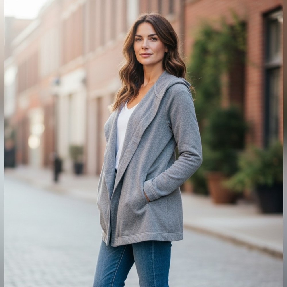 Lululemon Women's Awareness Wrap Hooded Cardigan Snap Heathered Grey Stretch 6